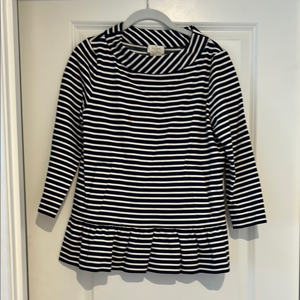 Kate spade navy and white stripe peplum top